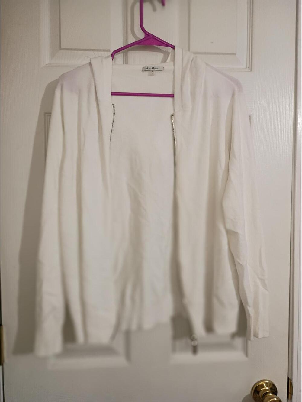 Vila Milano White Zip-Up Hoodie Sweater Large